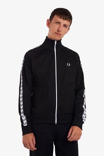 Black Fred Perry Taped Track Men's Jackets | PH 1257UZGT